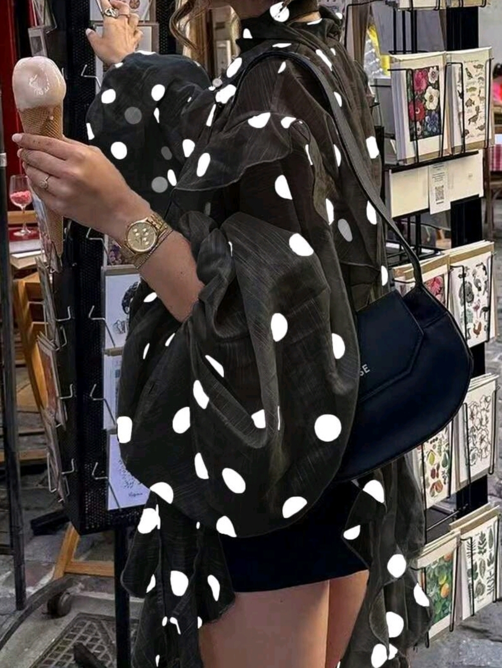 Chic Black Polka Dot Sheer Blouse - Picture 6 of 7